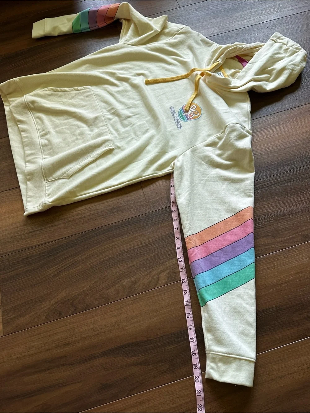 Busch Gardens Retro Rainbow Stripe Hoodie Cream Pastel Yellow Large Theme Park
